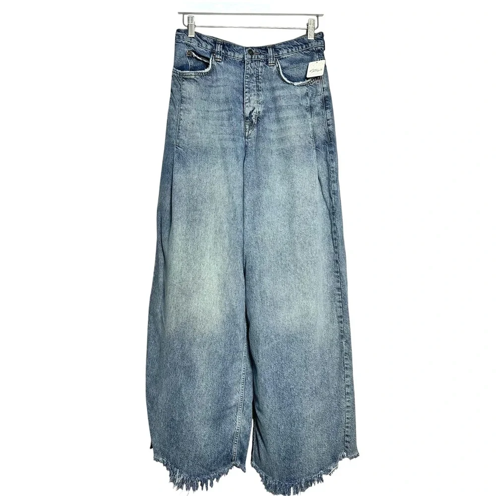 Free People We The Free Old West Slouchy Wide Leg Jeans Light Wash Blue 28 NWT